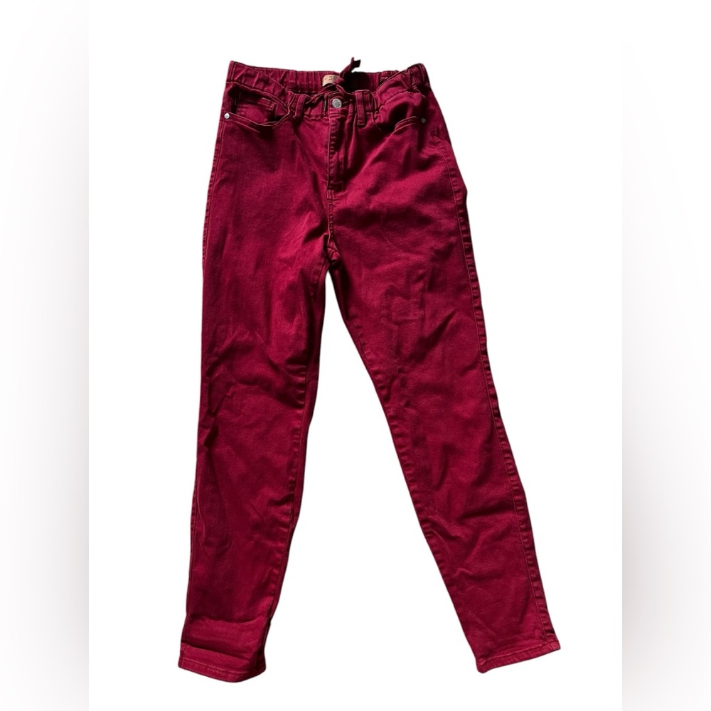 Judy Blue Tummy Control Jeans Women's 7/28 Red High Elastic Waist Drawstring✅